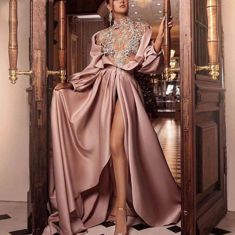 ZARA Summer Socialite High Waist Pink Sexy Slit Evening Dress Elegant Gown